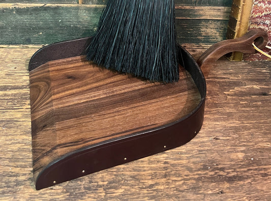 Handmade Walnut and Leather Dustpan – Amish Made Wooden Dustpan with Leather Accent for Fireplace, Hearth & Rustic Kitchen