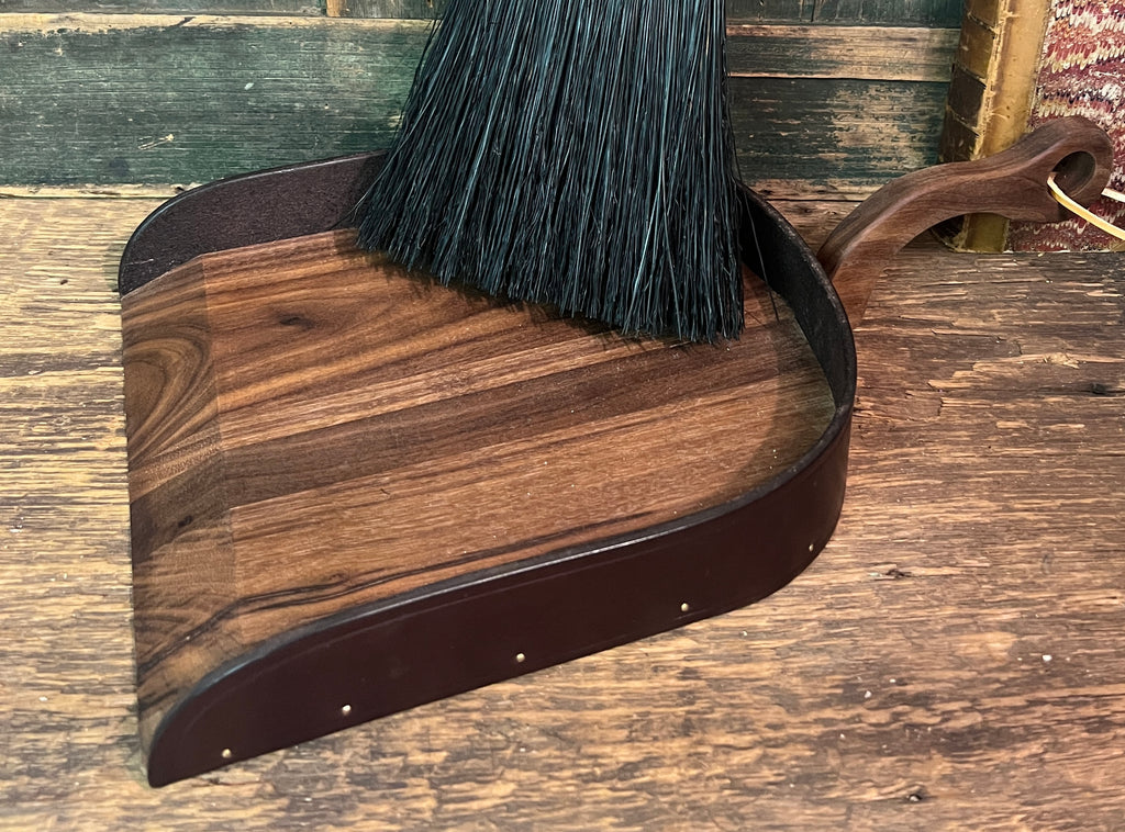 Handmade Walnut and Leather Dustpan – Amish Made Wooden Dustpan with Leather Accent for Fireplace, Hearth & Rustic Kitchen