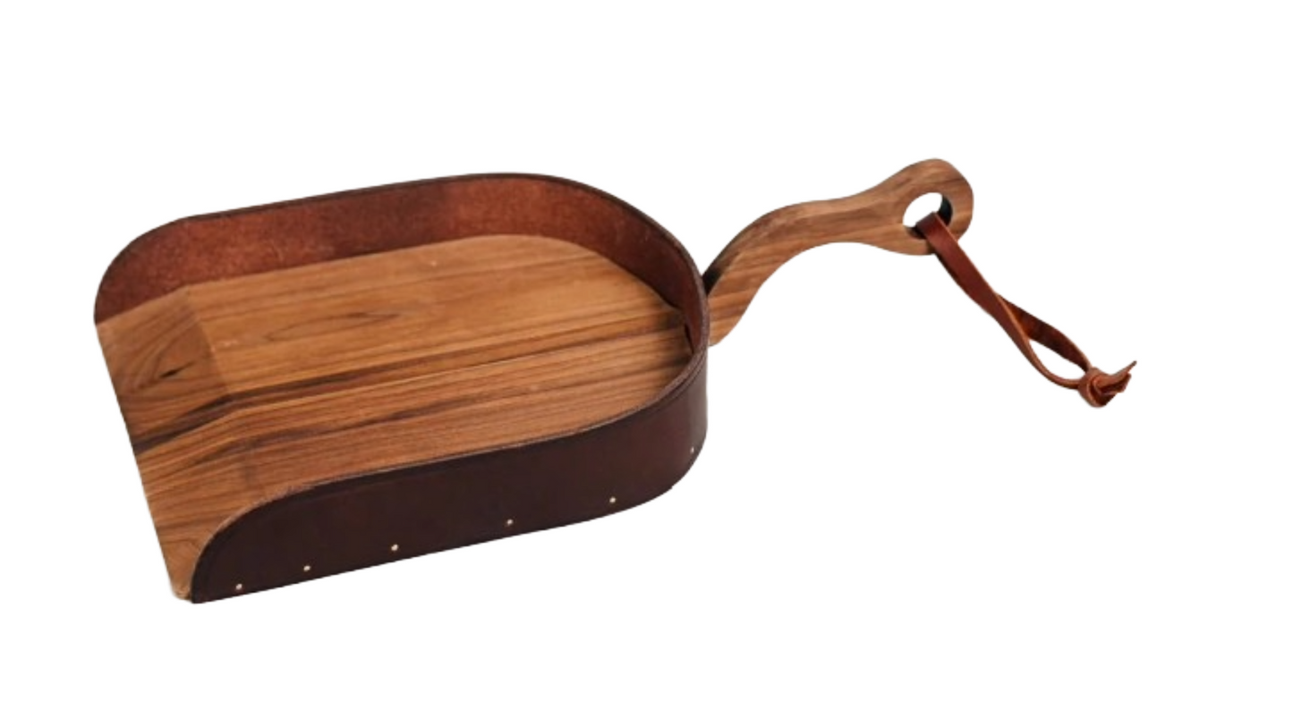 Handmade Walnut and Leather Dustpan – Amish Made Wooden Dustpan with Leather Accent for Fireplace, Hearth & Rustic Kitchen